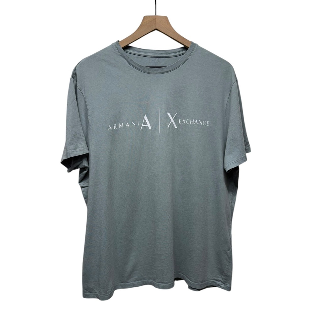 Armani Exchange Short Sleeve T Shirt Logo Graphic Crew Neck Size XL Blue AX